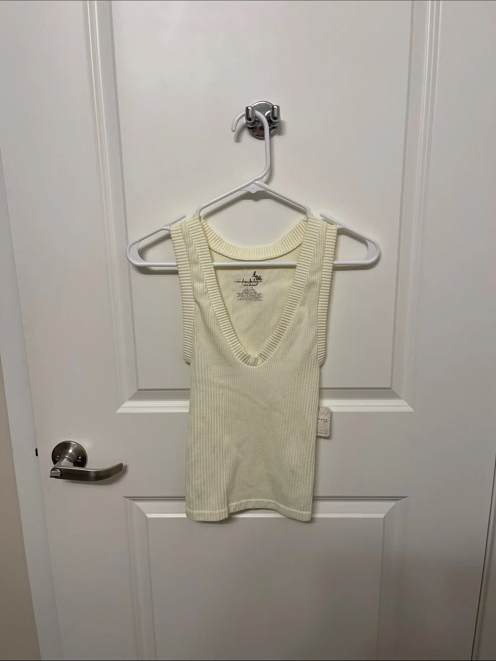 Free People Ribbed Cream V-Neck Tank Top
